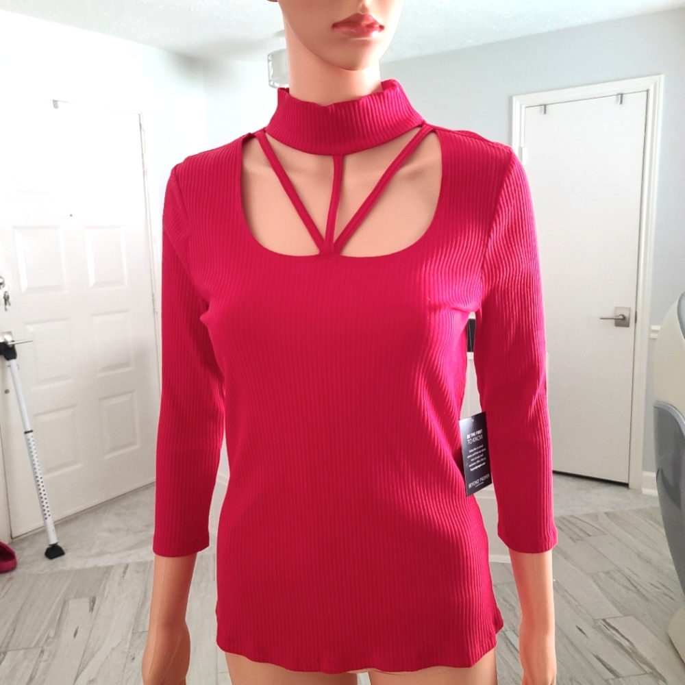 NWT Boston Proper 3/4 sleeve red top open chest size M